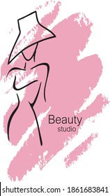 Vektorgrafik Beauty Studio als Logo- und Markendesign-Vorlage. Emblem für Kosmetik- und Kosmetikstudio. Weibliche Silhouette. Make-up Artist Icon. Mode.