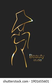 Vector illustration Beauty studio as logo and brand design template. Emblem for beauty and cosmetics studio. Female silhouette. Makeup artist icon. Fashion. Silhouette badge, tag, icon, sticker, print