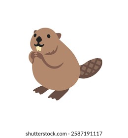 Vector illustration of beaver, cartoon clipart character, animal in flat style. Animal of the forest. 