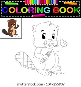 vector illustration of beaver coloring book
