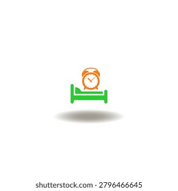 Vector illustration of bed with alarm clock. Symbol of  time to sleep. Icon of good night sleeping.