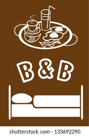 vector illustration of bed & breakfast white sign on brown background