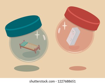 vector illustration of bed and fridge