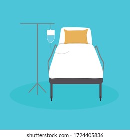 VECTOR ILLUSTRATION OF BED IN THE HOSPITAL, FRONT CAMILLA WITH SERUM HOLDER