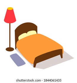 Ilustración vectorial de una cama con lámpara de fondo blanco 