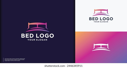 Plantilla de logotipo de cama de Ilustración vectorial con inspiración de diseño de marca de colores degradados.