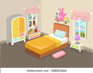 Vector illustration of a bedroom interior with a bed vector