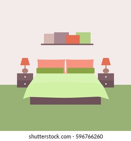 Vector illustration. Bedroom interior. Objects for graphic design. Flat style.
