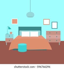 Vector illustration. Bedroom interior. Objects for graphic design. Flat style.