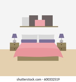 Vector illustration. Bedroom interior. Objects for graphic design. Flat style.