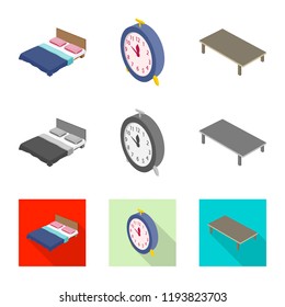Vector illustration of bedroom and room icon. Collection of bedroom and furniture vector icon for stock.