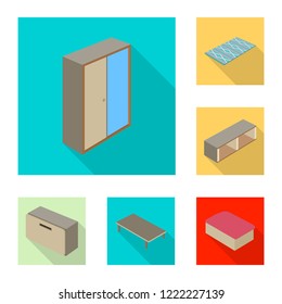 Vector illustration of bedroom and room icon. Collection of bedroom and furniture vector icon for stock.