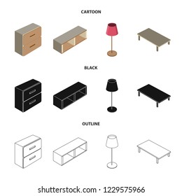 Vector illustration of bedroom and room icon. Set of bedroom and furniture stock symbol for web.