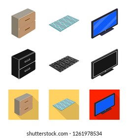 Vector illustration of bedroom and room icon. Set of bedroom and furniture vector icon for stock.