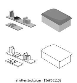 Vector illustration of bedroom and room icon. Collection of bedroom and furniture stock vector illustration.