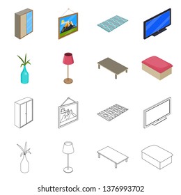 Vector illustration of bedroom and room icon. Collection of bedroom and furniture stock symbol for web.