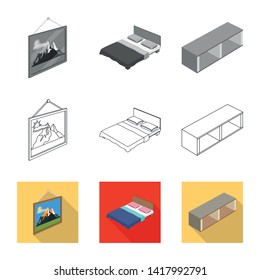 Vector illustration of bedroom and room icon. Collection of bedroom and furniture stock symbol for web.