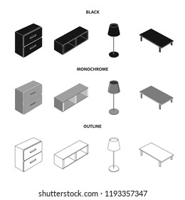 Vector illustration of bedroom and room logo. Collection of bedroom and furniture stock symbol for web.