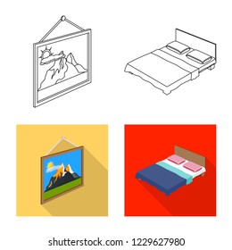 Vector illustration of bedroom and room logo. Collection of bedroom and furniture vector icon for stock.