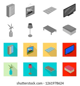 Vector illustration of bedroom and room logo. Set of bedroom and furniture stock symbol for web.