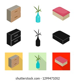 Vector illustration of bedroom and room logo. Collection of bedroom and furniture stock symbol for web.