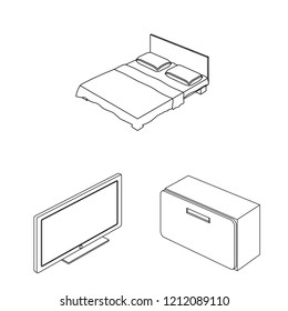 Vector illustration of bedroom and room sign. Collection of bedroom and furniture stock vector illustration.
