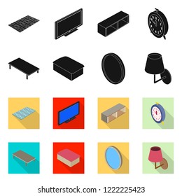 Vector illustration of bedroom and room sign. Collection of bedroom and furniture vector icon for stock.
