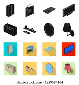 Vector illustration of bedroom and room sign. Collection of bedroom and furniture vector icon for stock.