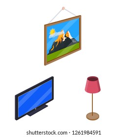 Vector illustration of bedroom and room sign. Collection of bedroom and furniture vector icon for stock.