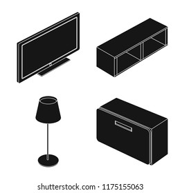Vector illustration of bedroom and room symbol. Set of bedroom and furniture vector icon for stock.