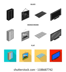 Vector illustration of bedroom and room symbol. Collection of bedroom and furniture stock vector illustration.
