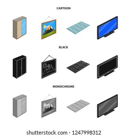 Vector illustration of bedroom and room symbol. Collection of bedroom and furniture stock symbol for web.