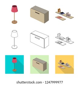 Vector illustration of bedroom and room symbol. Collection of bedroom and furniture vector icon for stock.