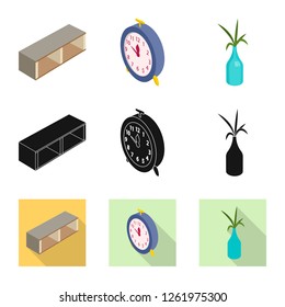 Vector illustration of bedroom and room symbol. Collection of bedroom and furniture vector icon for stock.