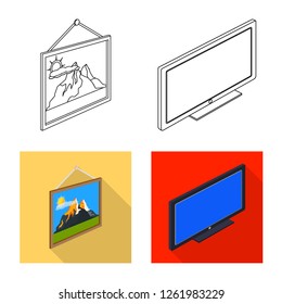 Vector illustration of bedroom and room symbol. Set of bedroom and furniture stock vector illustration.