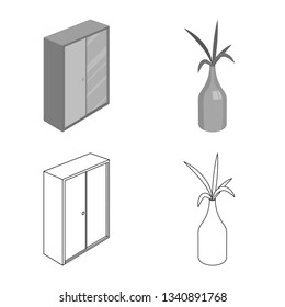 Vector illustration of bedroom and room symbol. Collection of bedroom and furniture stock symbol for web.