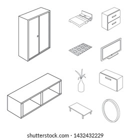 Vector illustration of bedroom and room symbol. Collection of bedroom and furniture stock vector illustration.