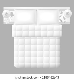 Vector illustration. Bedroom. (top view) 
Double bed with bedside tables. (view from above) 