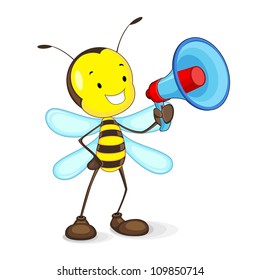 vector illustration of bee announcing through megaphone