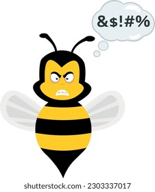 vector illustration bee cartoon angry with a cloud of thought and an insult text