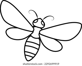 vector illustration of bee, cartoon insect, flying wasp, honey bee, doodle and sketch 