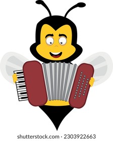 vector illustration of a bee cartoon playing musical instrument accordion