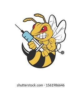 vector illustration of bee character and syringe