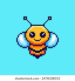 Vector Illustration of bee cute with Pixel Art Design, perfect for game assets themed designs