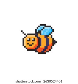 Vector Illustration of bee cute with Pixel Art Design, perfect for game assets themed designs