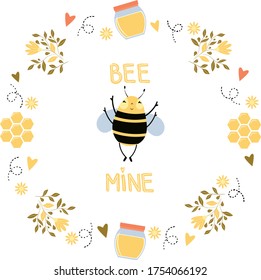 Vector illustration of a bee, cute postcard of funny bee