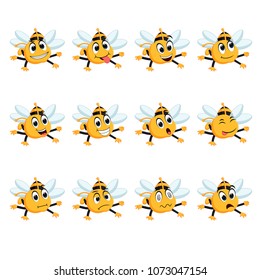 vector illustration of Bee with different facial expressions