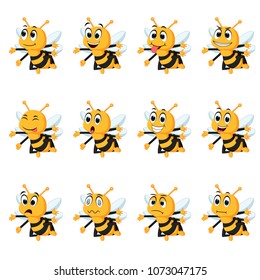 vector illustration of Bee with different facial expressions