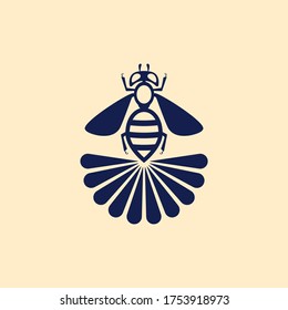 Vector illustration of a bee with a flower. The concept of successful honey extraction. Logo. Flat design.
