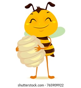 Vector Illustration of Bee holding a Beehive